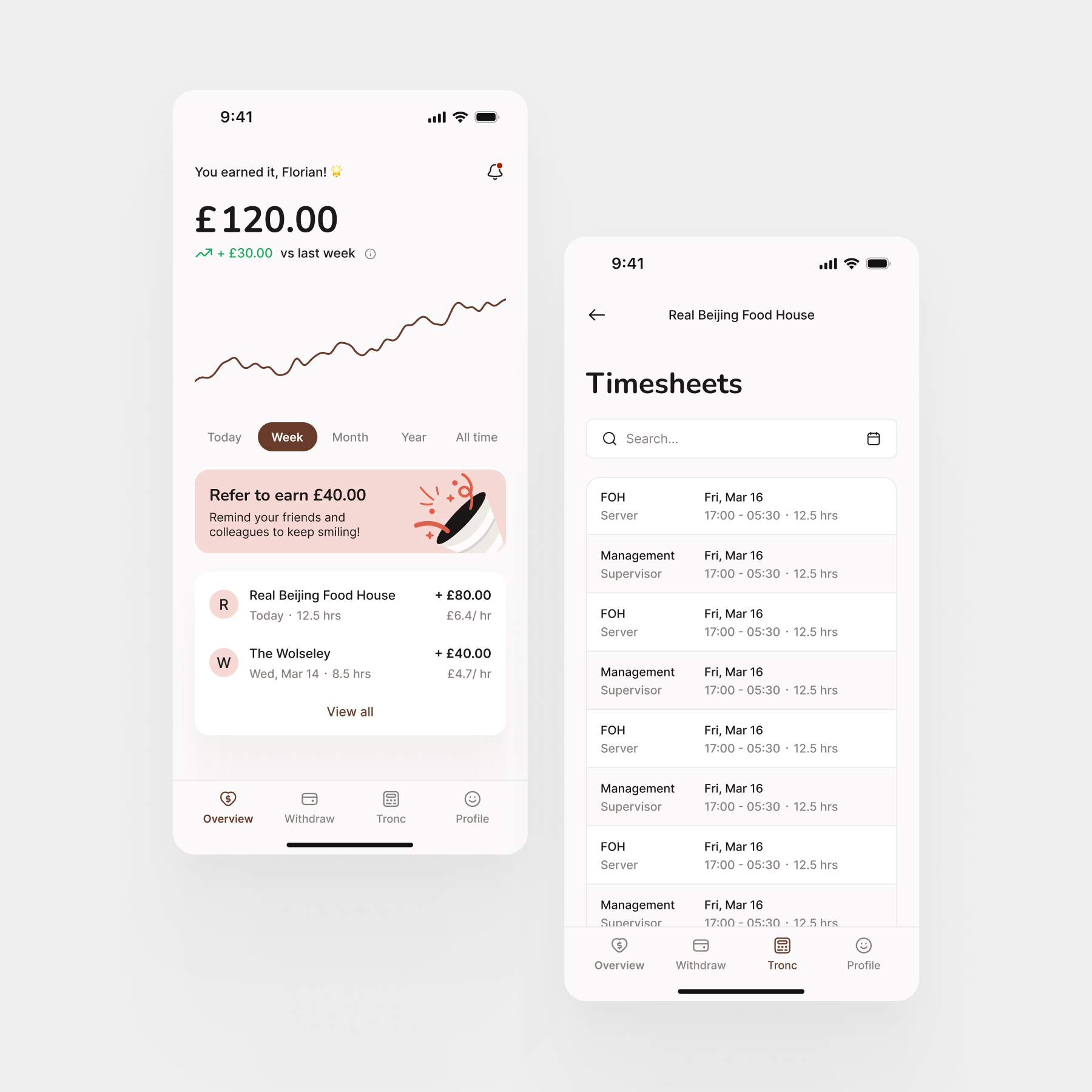 Tronc app project preview